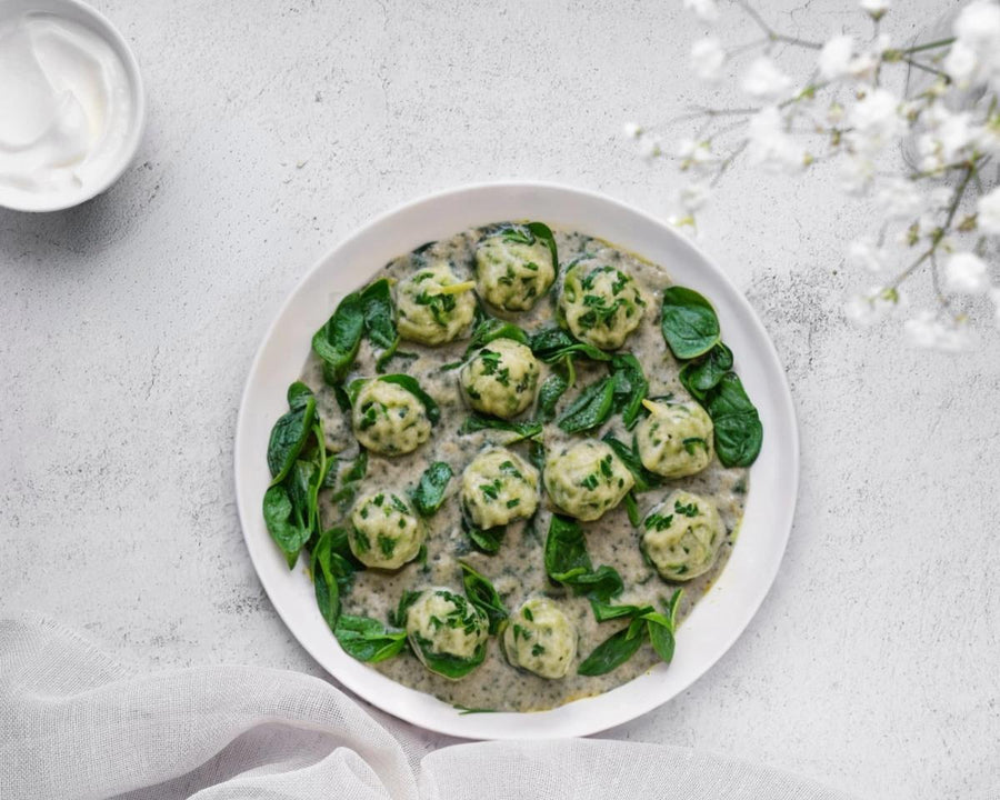 Spinatknödel mit Pilzsauce