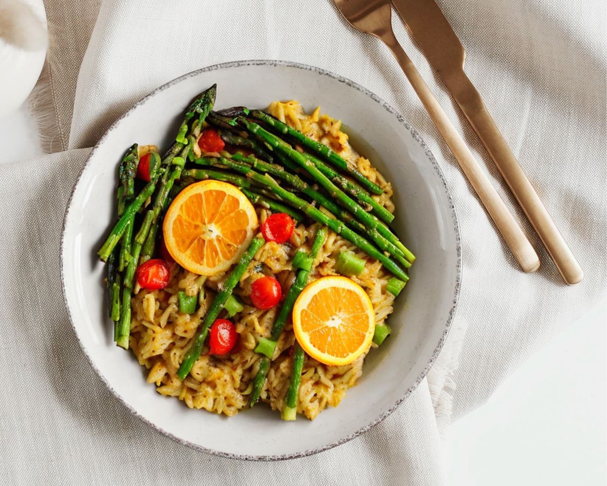 Risotto mit grünem Spargel und Tomaten