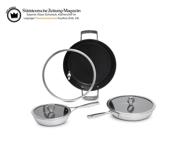 Olavson beschichtetes Pfannenset 20 + 26 + 30 cm Servierer