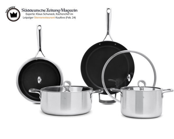 Kupferkern Kochgeschirrset beschichtet, Pfannen 26 + 30 cm mit Töpfen