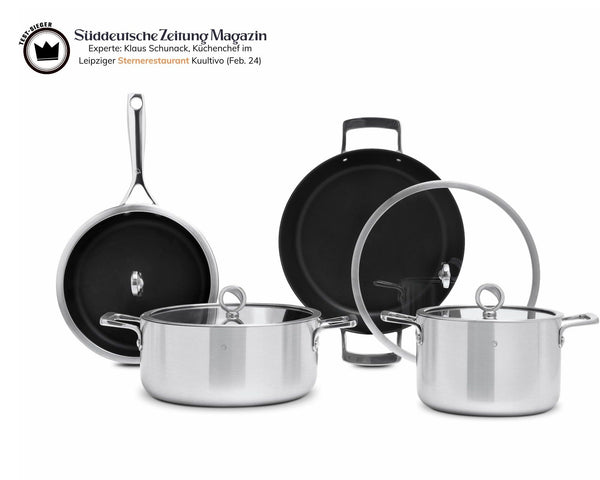 Olavson Kupferkern-Kochgeschirrset mit Servierpfannen 26 und 30 cm und Töpfen 20 und 26 cm