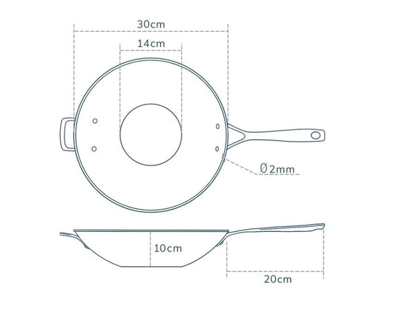 Kupferkern Wok 30 cm, beschichtet, Stielgriff