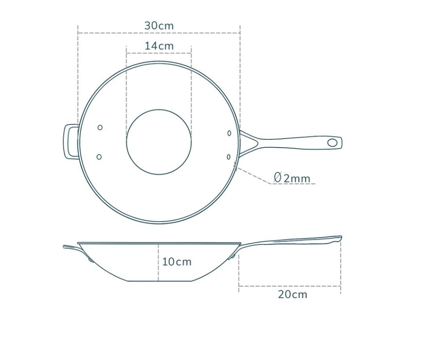 Kupferkern Wok 30 cm, beschichtet, Stielgriff