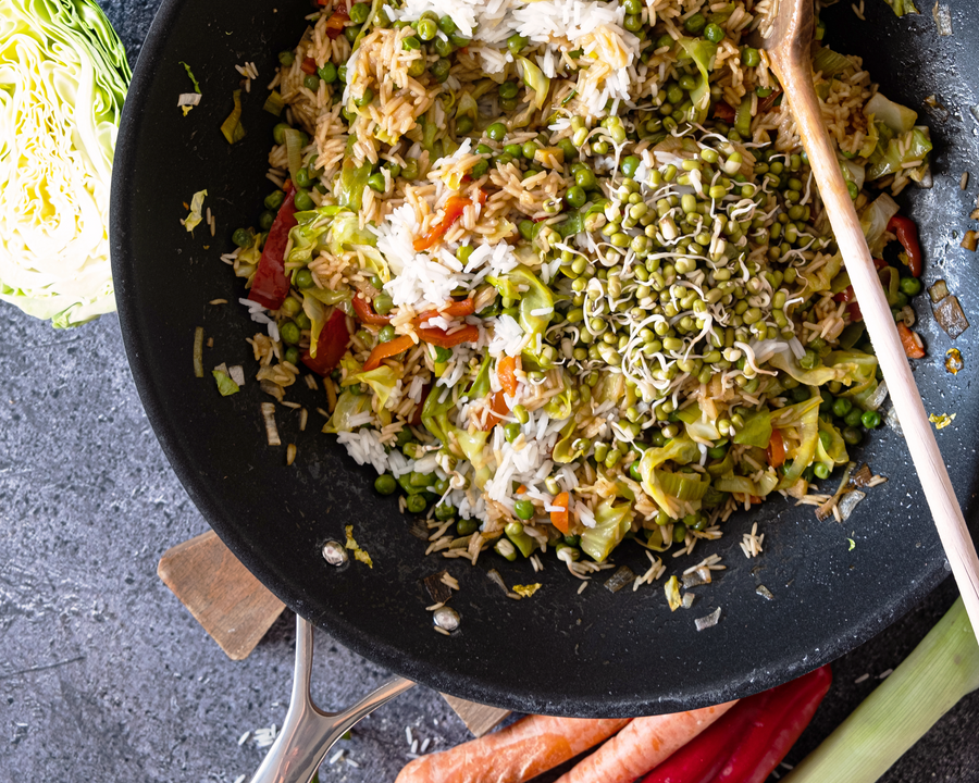 Kupferkern Wok, beschichtet, Stielgriff
