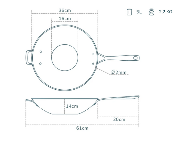 Kupferkern Wok unbeschichtet, 36 cm