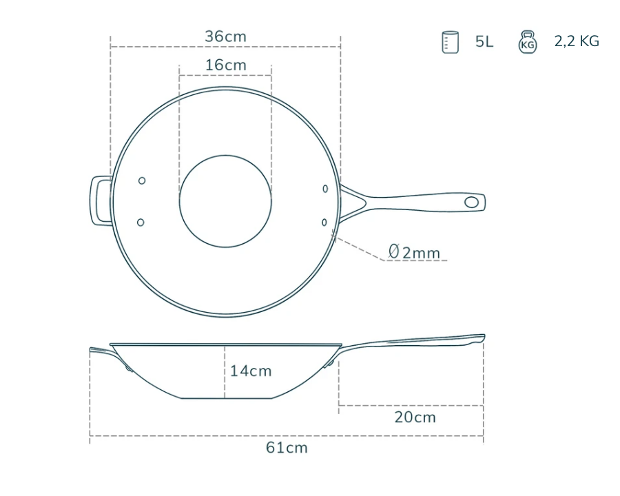 Kupferkern Wok unbeschichtet, 36 cm